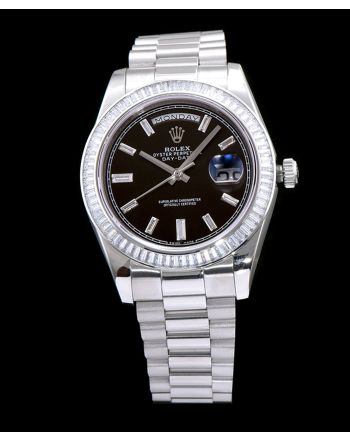 Rolex Men s Stainless Steel Watch With Diamond Black